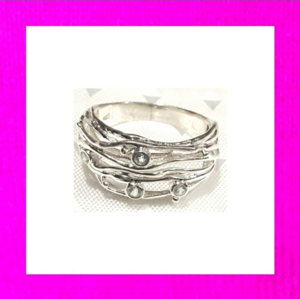 Topaz Art Nouveau Woven Wave Custom 925 Sterling Silver Ring Sz 8 - Picture 3 of 8